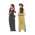 Arab Man and Woman Standing in Traditional Muslim Dress and Long Flowing Garment Vector Illustration Royalty Free Stock Photo