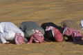 Arab men praying Asr in the desert Royalty Free Stock Photo