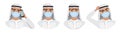 Arab men wearing medical mask to prevent disease, flu, air pollution, contaminated air, world pollution. Set of different emotions