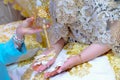 Wedding Moroccan Henna.Arab Moroccan henna traditions. Tattoo bride`s hand and leg with henna Royalty Free Stock Photo