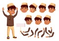 Arab, Muslim Boy, Child, Kid, Teen Vector. Teenager, Education. Face Emotions, Various Gestures. Animation Creation Set