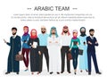 Arab muslim business people teamwork. Cartoon vector illustration.