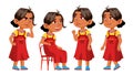 Arab, Muslim Girl Kindergarten Kid Poses Set Vector. Happy Children Character. Babysitting. For Advertisement, Greeting Royalty Free Stock Photo