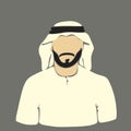 Arab muslim man with beard portrait avatar wearing white islamic headwear keffiyeh, Abstract vector illustration