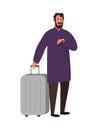 Arab muslim man waiting, travel vector illustration