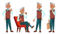 Arab, Muslim Old Man Poses Set Vector. Elderly People. Senior Person. Aged. Caucasian Retiree. Smile. Advertisement