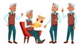 Arab, Muslim Old Man Poses Set Vector. Elderly People. Senior Person. Aged. Friendly Grandparent. Web, Poster, Booklet