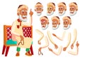 Arab, Muslim Old Man Vector. Senior. Aged, Elderly People. Positive Person. Face Emotions, Various Gestures