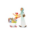 Mother Shopping with Little Son Cartoon Vector