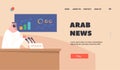 Arab News Landing Page Template. Press Conference or Briefing with Muslim Politician Speaking to Audience on Tribune