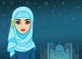 Arab night. Animation portrait of the beautiful girl in a hijab.