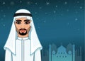 Arab night. Animation portrait of the handsome Arab man in traditional clothes. Royalty Free Stock Photo