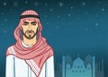 Arab night. Animation portrait of the handsome Arab man in traditional clothes. Royalty Free Stock Photo