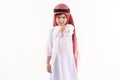 Arab offended boy is showing thumb down. Royalty Free Stock Photo