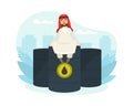 Arab Office Worker Character Wearing Traditional Muslim Clothing Sitting on Top of Oil Barrel Flat Vector Illustration