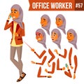 Arab Office Worker Vector. Woman. Traditional Clothes. Islamic. Hijab. Professional Officer, Clerk. Adult Business