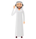 Arab operator saudi man in headset customer service helpdesk service. Call center concept flat cartoon vector illustration Royalty Free Stock Photo