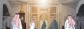 Arab People Coming To Mosque Building Muslim Religion Ramadan Kareem Holy Month