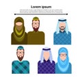 Arab People Group, Muslim Arabic Man And Woman Profile Icon Set Social Network