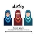 Arab People Group, Muslim Arabic Woman Profile Icon Set Social Network