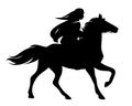 Arab rider and running horse black and white vector silhouette