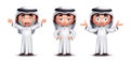 Arab saudi boy characters vector set design. Saudi little cute kids collection wearing thobe and ghutra clothing. Royalty Free Stock Photo