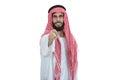 Arab saudi emirates man pointing you at camera isolated on a white background Royalty Free Stock Photo