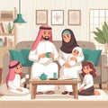 Arab Saudi family enjoying leisure time together at home