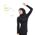 Arab saudi fitness woman throwing a measure tape
