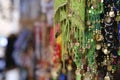 Close up view of many scarfs for a female belly dancers. Royalty Free Stock Photo