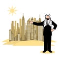 Arab sheikh represents the megalopolis in the desert