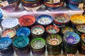 Arab souvenir shop with colored dishes Royalty Free Stock Photo