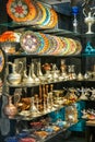 Arab souvenir shop with colored dishes Royalty Free Stock Photo