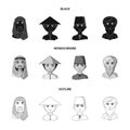 Arab, turks, vietnamese, middle asia man. Human race set collection icons in black,monochrome,outline style vector