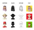 Arab, turks, vietnamese, middle asia man. Human race set collection icons in cartoon,black,outline,flat style vector