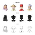 Arab, turks, vietnamese, middle asia man. Human race set collection icons in cartoon,black,outline style vector symbol