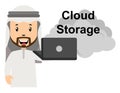 Arab using cloud storage, illustration, vector Royalty Free Stock Photo
