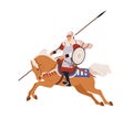 Arab warrior, armored horse rider. Arabian mounted soldier riding horseback. Historical Muslim horseman character with Royalty Free Stock Photo
