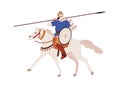 Arab warrior riding horseback. Historical Arabian horse rider, armored with lance, spear. Medieval history horseman