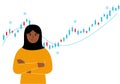 A arab woman on the background of a Forex chart. Conceptual illustration on the topic of strategic planning in trading