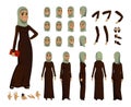 Arab Woman character constructor set in flat style. Muslim girl avatars or icons with different emotions and moving arms and head Royalty Free Stock Photo