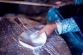 Arab woman makes bread in the beduin village in Egypt