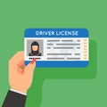 Arab woman driver license hand hold car driver license female identification photo flat design vector illustration Royalty Free Stock Photo