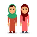 Arab woman or muslim woman. Cartoon character stand in the traditional clothing. Isolated characters of representatives of Islam