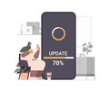 arab woman updating operating system update process install new software on smartphone horizontal