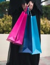 Arab Women in Abaya with Shopping Bags Close Up