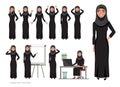 Arab women character set of emotions. Arabian woman with hijab