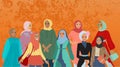 Arab women, girls with headscarves, oriental women. A set of different characters. Vector illustration, banner design. Royalty Free Stock Photo