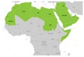 Arab World states political map with higlighted 22 arabic-speaking countries of the Arab League. Northern Africa and