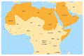 Arab World states political map with orange higlighted 22 arabic-speaking countries of the Arab League. Northern Africa